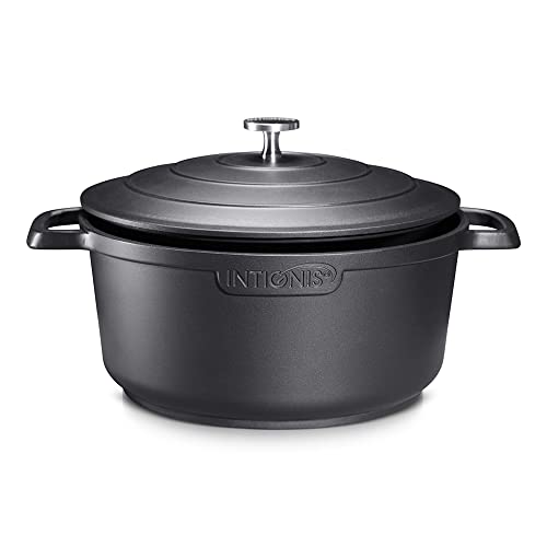 Premium 28cm/ 6.1 L Non Stick Casserole Dish with Lid - Versatile Oven to Hob Heavy Duty - Induction Ready, German Greblon Coating For Chemical Free Cooking - Matt Black