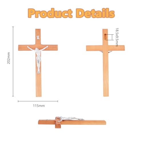 DICOSMETIC 7.95Inch Crucifix Cross Wall Hanging Wood Cross Wall Decor Platinum Wood Cross with Alloy Jesus Christ Catholic Wall Art Cross for Church Home Decor - Image 2