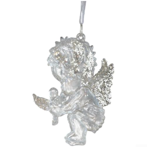 Set di ornamenti pendenti in acrilico con motivi di albero a stella per decorazioni natalizie in cristallo, include angeli, fiocchi e figure danzanti per un'atmosfera festiva (C)