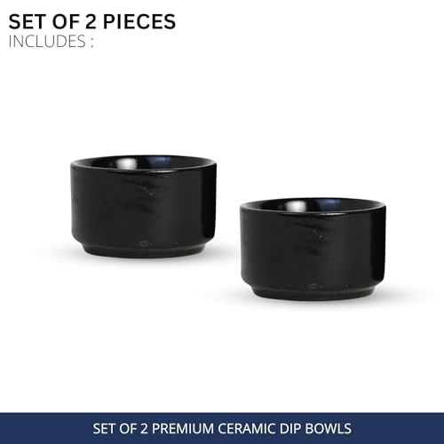 Image of Freakway Hand Painted White Ceramic Dip Bowls | Bowls Set of 2, 40Ml | Bowl for Serving Chutney Bowl /Pickle Bowl /Small (BLK)