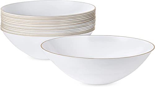 Premium Disposable White Plastic Soup Bowls With Gold Trim 16Oz (10 Count) | Elegant | Heavy Weight | Perfect For Holidays, Weddings, Parties, Catering #TOP1