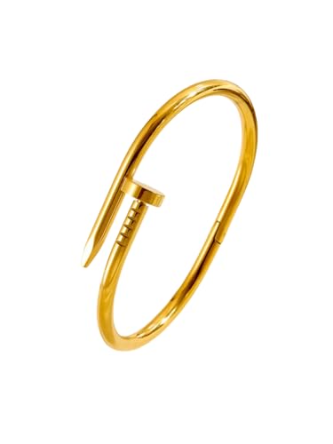 18K Gold Plated Nail Bracelet, Stainless Steel, Adjustable Style, 7.5 inches2