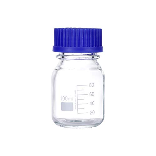 Moonetto 20 Pack 100Ml Graduated Round Lab Media/Storage Glass Bottle With Gl45 Blue Screw Cap #TOP19