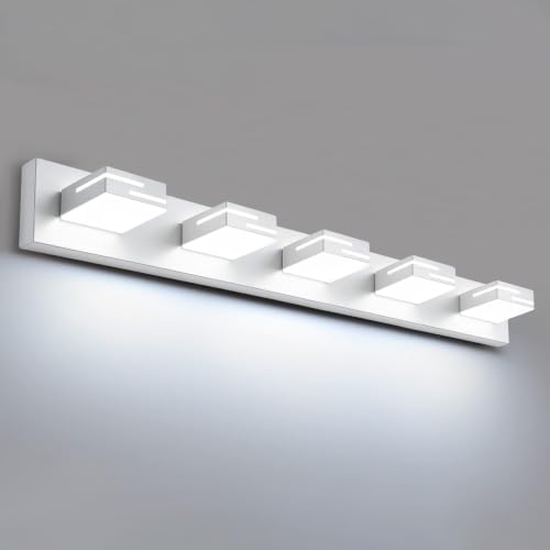 Image of LED Modern Bathroom Vanity Light Fixtures, Dimmable White Vanity Lights for Bathroom Lighting Fixtures Over Mirror, with 360 Rotatable Acrylic Heads 5-Light 36-inch (Cool White 6000K)