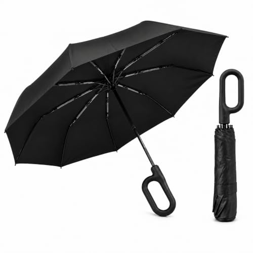 Image of Vasukie Compact Travel Umbrella with Ergonomic C-Shaped Handle, Wind Resistant Folding Umbrella for Men & Women, Lightweight Portable Umbrella for Travel, Office & Daily Use