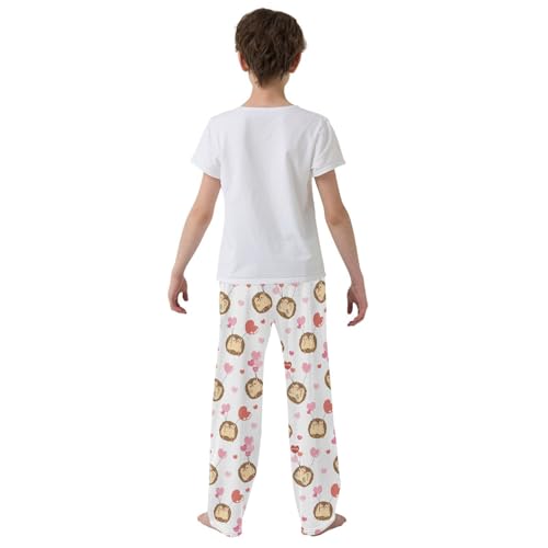 Hedgehog Love Heart Balloon Boys Long Pants Soft Trousers Elastic Waist Kids Lounge Bottoms with Pockets S-XL3