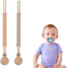 2 x Silicone Pacifier Clip with Clip, Silicone Pacifier Chain Teether Pacifier Clip Chain for Baby Boys and Girls, Keeps Pacifier Clean, Soft and Flexible (01+02)