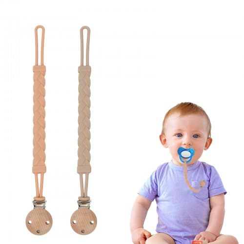 2 Piezas Cadena Chupete Sílice Bebé Sujeta Chupete Cadenas Clips Silicona, Chupeteros para Bebes Chupetes de Clip, Mantiene el Chupetes Limpio, Suave & Flexible, Duradero (01+02)
