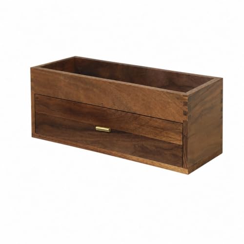 Image of Walnut Desk Organizer with Drawers Minimalist Desktop Drawer