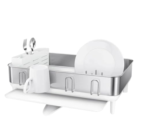 Stainless Steel Frame Dish Rack with Swivel Spout, Fingerprint-Proof, Model KT1209 - Large Capacity Kitchen Drying Rack - Durable & Rust-Proof - Gray/Silver