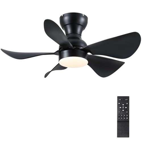 Shanggu Ventiladores de Techo con Luces Negro,Ventilador de Techo Pequeño de 76cm con Luz y Mando a Distancia, Regulable, Ventilador de Techo de Bajo Perfil con luz
