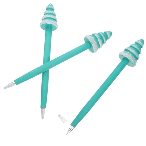 Set 3 bolígrafos gel árbol de Navidad de madera tallada