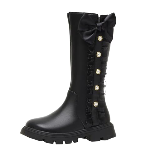 IWIHMIV Girls Riding Boots Mid Calf Leather Booties Non Slip Soft Sole Riding Shoes with Side Zipper High Boots - Main Image