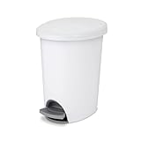 Sterilite 2.6 Gallon Ultra StepOn Wastebasket w/ Lid, Small Plastic Trash Can for the Bathroom, Bedroom, or Dorm, Pedal and Liner, White, 2-Pack