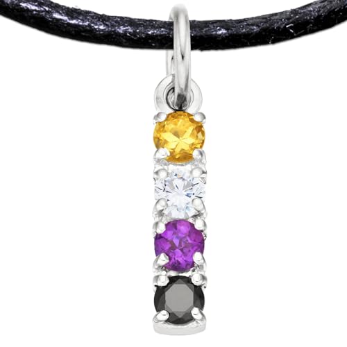 Ciondolo Bandiera Non-Binary con Collana, regalo artigianale Pride LGBT LGBTQ con gemme in argento 925, anche per braccialetti, collane, catene (Argento placcato platino, Gioielli Non-Binary)