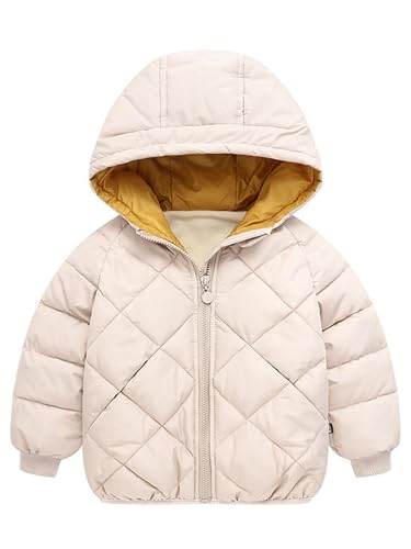 Kids Girls Boys Warm Fleece Lined Quilted Hooded Jackets Solid Zip Up Hooded Puffer Down Coat Outerwear
