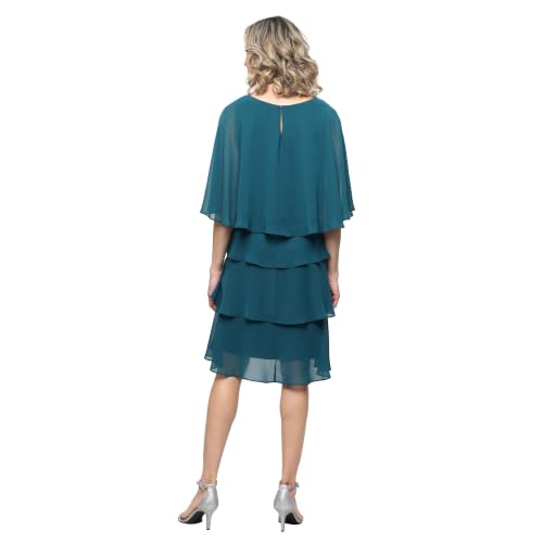 Image of S.L. Fashions Women's Tiered Chiffon Cocktail Party Dress with Attached Cape & Beaded Shoulders (Petite and Regular Sizes)
