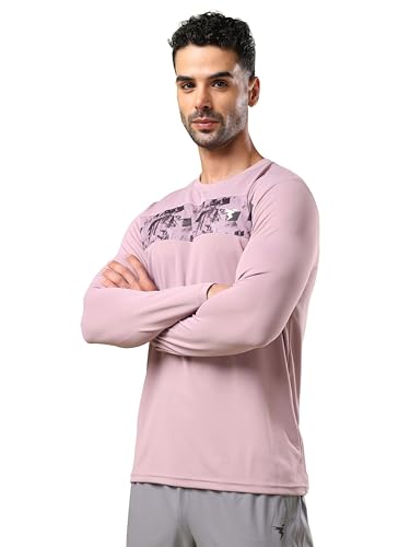 Image of TECHNOSPORT Men Polyester Self Design Chest Print Slim Fit Long Sleeve T-Shirt for Gym, Workout and Regular Use with SPF50+