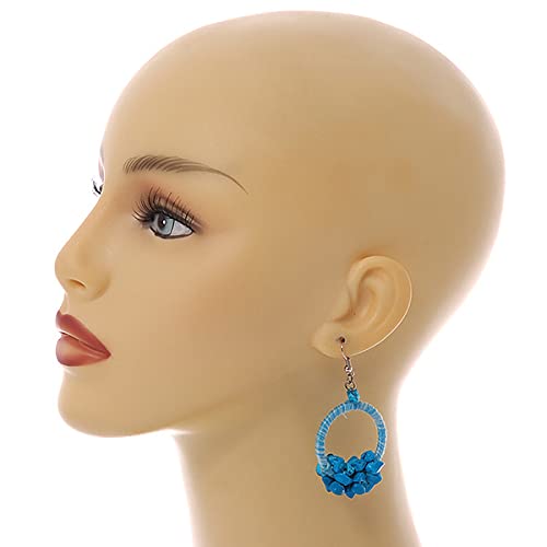 Collar de cuerda de algodón 56 cm con pendientes de aro turquesa 3