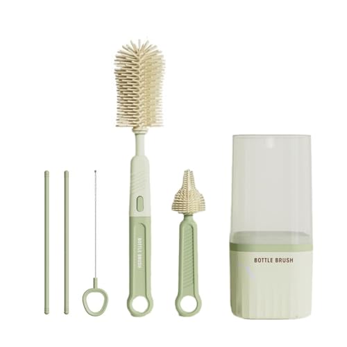 Image of GIBENUO Bottle Brush Set - Baby Travel Essential - Bottle Cleaner Kit with Silicone Bottle Brush,Nipple Cleaner Brush,Straw Brush,Storage Box,Bottle Drying Rack for Home and Travel(Green)