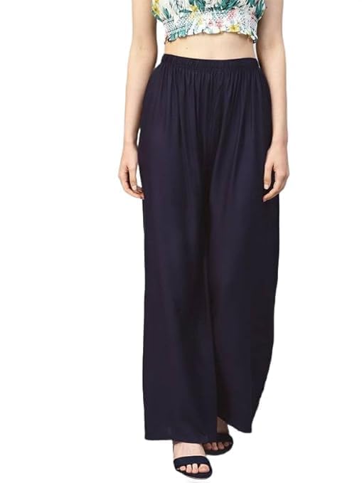 Image of Women's Solid Viscose Rayon Palazzo Pants | Wide Leg Loose Fit Trousers | Office, Casual Ethnic Bottom Wear | Combo Pack of 2