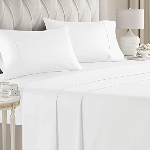 Hafaa King Size Flat Sheet 100% Egyptian Cotton Bed Sheets 200 Thread Count Super Soft & Breathable Hotel Quality White Bed Sheet - Wrinkle & Shrinkage Resistant Cover