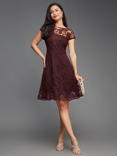 Image of Miss Chase Women's Round Neck Sleeveless Polyester Ruffled Knee- Length Dress