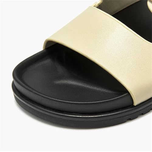 Women's Synthetic Leather Platform Slippers - Buckle Strap Summer Beach Flats4