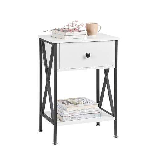 Image of VECELO Nightstand,Modern Bedside End Table, Night Stand with Drawer and Storage Shelf for Living Room Bedroom, Industrial Metal Frame