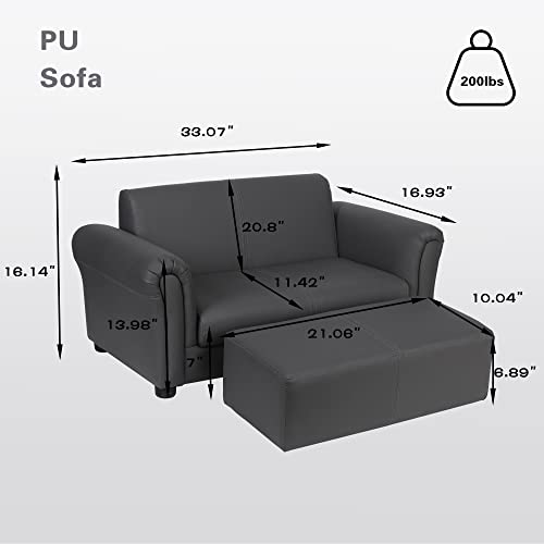 Bonrcea Kids Couch, Kids Sofa,Kids Sofa Couch,Kids Sofa Chair For Toddlers, Pu Loveseat With Footrest (Dark Grey) #TOP4