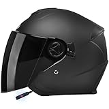 Bluetooth Casques Jet De Moto Casques Vintage DOT Homologué À Face Ouverte À L'allemande Demi Casque De Moto Avec Visière Casque Mobylette Moto Bols Pour Adulte Femme Homme D1,54 59cm
