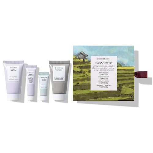 [ comfort zone ] Daily Calm Solution Collection | Soothing Nourishing Face and Body Kit, Includes Remedy Cream to Oil, Remedy Defense Cream, Specialist Hand Cream & Tranquillity Body Lotion | 4 Pieces