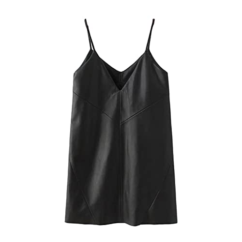 Hiborth Sem mangas, com decote em V, design de costura, cor sólida, vestido solto para mulheres, cou