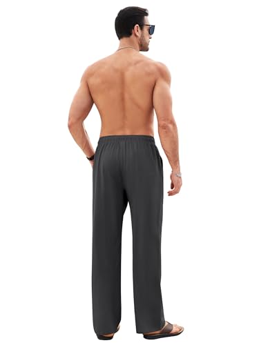 Litthing Pantaloni Lino Uomo Pantalonis da Jogging in Cotone Estivi Casual Tasche Pants Larghi Coulisse Pant Comodi e Leggeri Mare