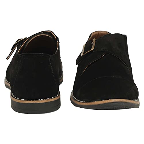 Image of LOUIS STITCH Men's Midnight Black Italian Suede Leather Loafers Casual Single Monk Penny Shoes for Men (Prague-SUSM) - 7 UK