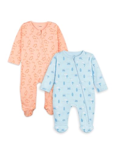 Image of Kidbea Organic Cotton Unisex Baby Romper Soft Breathable Full Sleeve Zipper Footed Bodysuit for Newborn & Infant Kids Sleepwear