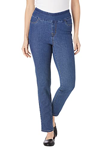 Woman Within Plus Size Womens Plus-Size Flex-Fit Pull-On Straight-Leg Gap-Free Stretch Denim Jeans