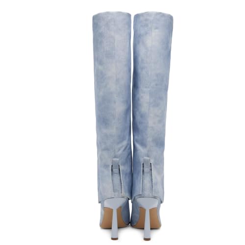 Image of Goolita Fold Over Boots For Women, Pointed Toe Stiletto Heel Knee High Boots Fashion Comfortable Slip On Tall Boots