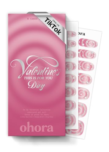 Image of ohora Semi Cured Gel Nail Strips (N Candy Swirl) - Salon-Quality Valentines Nails stickers, Works with Any Lamps, Long Lasting, Easy to Apply & Remove, Chip Resistant