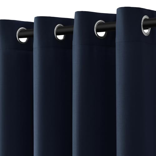 Image of Extra Long Navy Blue Linen Curtains 120 Inches Length for Living Room Grommet 2 Panels Set Dark Blue Sheer Window Curtain for Boys Bedroom,Farmhouse Boho Privacy Chinoiserie Decor Drapes 52x120