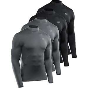 NELEUS 1 or 4 Pack Men’s Workout Long Sleeve Shirts Compression Dry Fit Muscle Tops with Mock Neck
