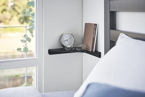 Yamazaki 6912 TOWER Wandmontiertes Eckregal, schwarz, Stahl, minimalistisch, 22 x 22 x 3.3 cm