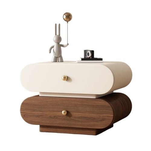 Table de chevet en bois double tiroir meuble de rangement chic blanc et marron