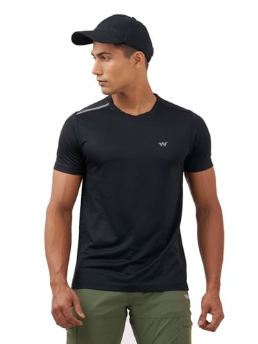 Image of Active Crew Neck Solid T-Shirt -Black