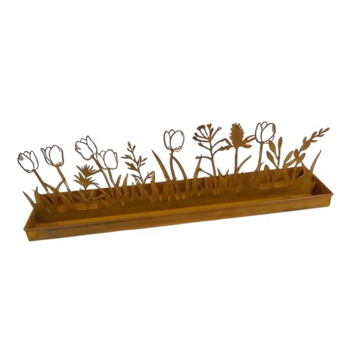 Recipiente rectangular de metal para plantas con acabado oxidado estilo antiguo 6