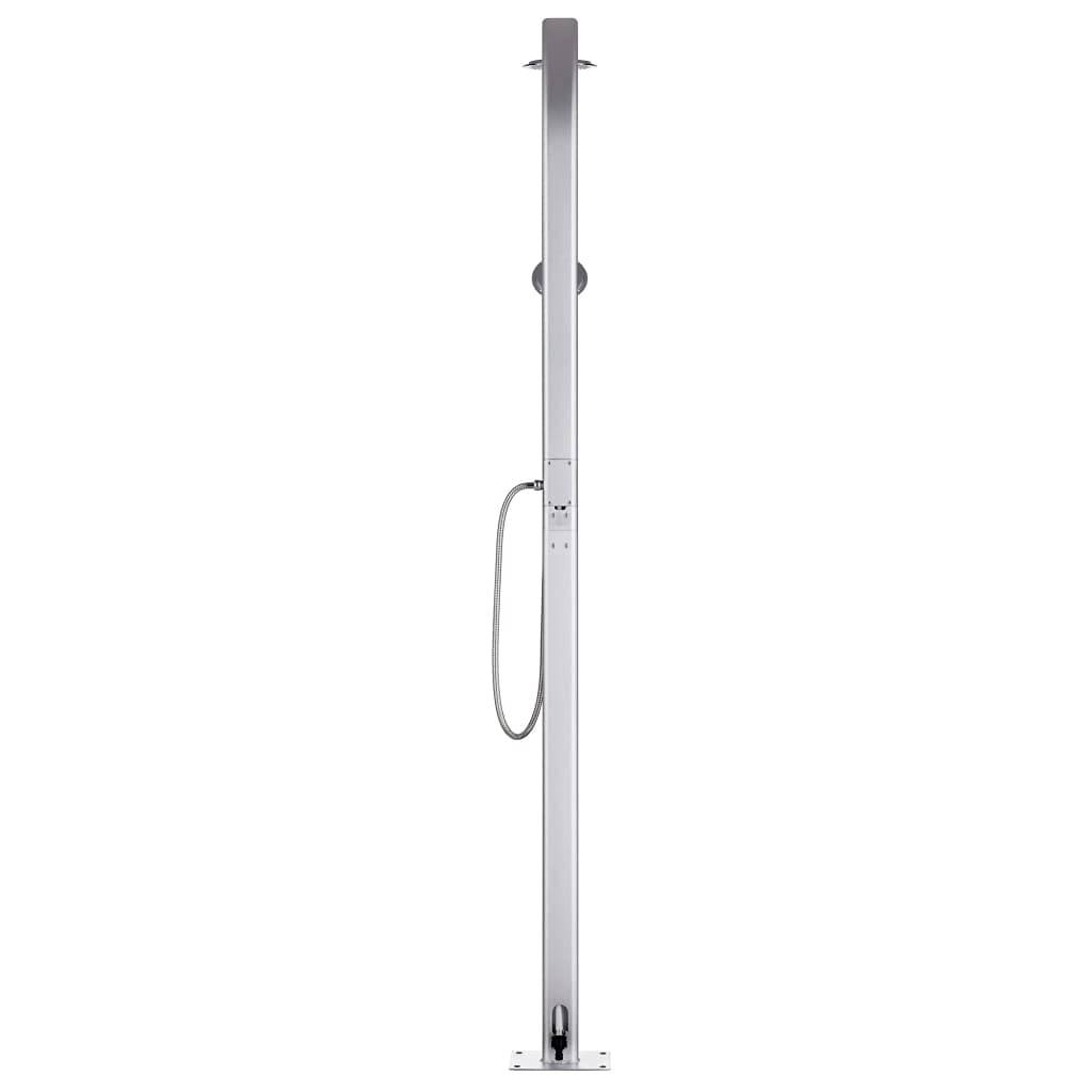 Prysznic ogrodowy z aluminium z brązową płytą podłogową WPC o wysokości 220 cm, do basenu ogrodowego i basenu, w zestawie słuchawka prysznicowa z wężem 1,5 m
