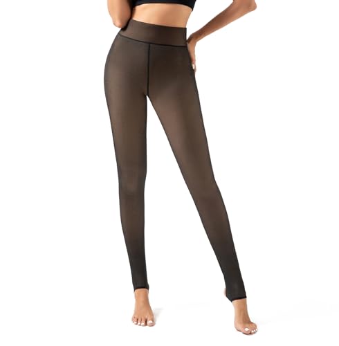 Image of Pnadty Women's High Waisted Velvet Warm Elastic Tights Winter Fleece Lined Thick Leggings Pants