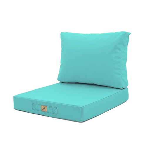 Cuscini per salotto da giardino sfoderabili, cuscini esterni, 60 x 60 cm, cuscino di ricambio per sedia, panca e sedia da esterno, impermeabili e confortevoli, blu caraibico