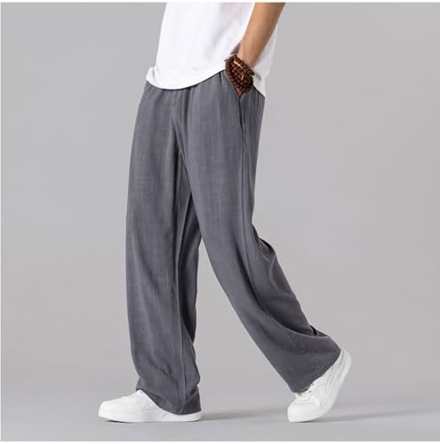 Mokaloha Mens Pants, Pacificozy Men's Casual Hemp Fabric Drawstring Loose Elastic Waist Pocket Trousers Plus Size Loose Pants2