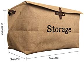 Collapsible Jute Canvas Storage Basket / Bin / Box / Organizer with Lid : Kids Toys - Laundry - Underbed - Dog Toys - Clothing - Blankets - Books - Nursery - Linen - Bedroom - Kitchen (Extra Large)